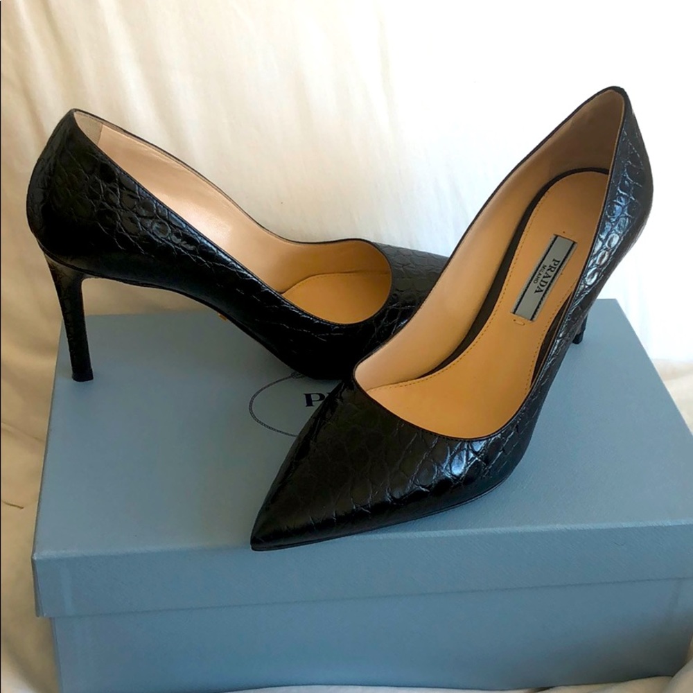 PRADA embossed leather heels 37.5